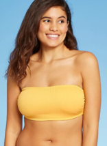 WOMEN&#39;S Juniors&#39; Ribbed Bandeau Bikini Top - Xhilaration Sz L Yellow NWT - £11.19 GBP