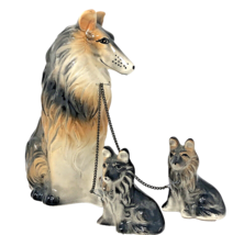 VTG 50’s Japan Porcelain Collie Dog With 2 Pups On Chain Figures Retro L... - $19.99