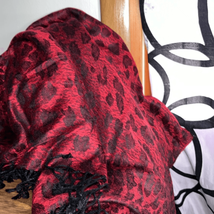 Red and black fringe scarf, new without tags - $10.78