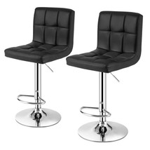 Set of 2 Modern Adjustable Height Bar Stools with Black PU Leather Swivel Seat - £167.12 GBP