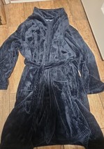 Unisex Bathrobe One Size Hotel Spa Collection Dark Blue Plush Soft - $29.69