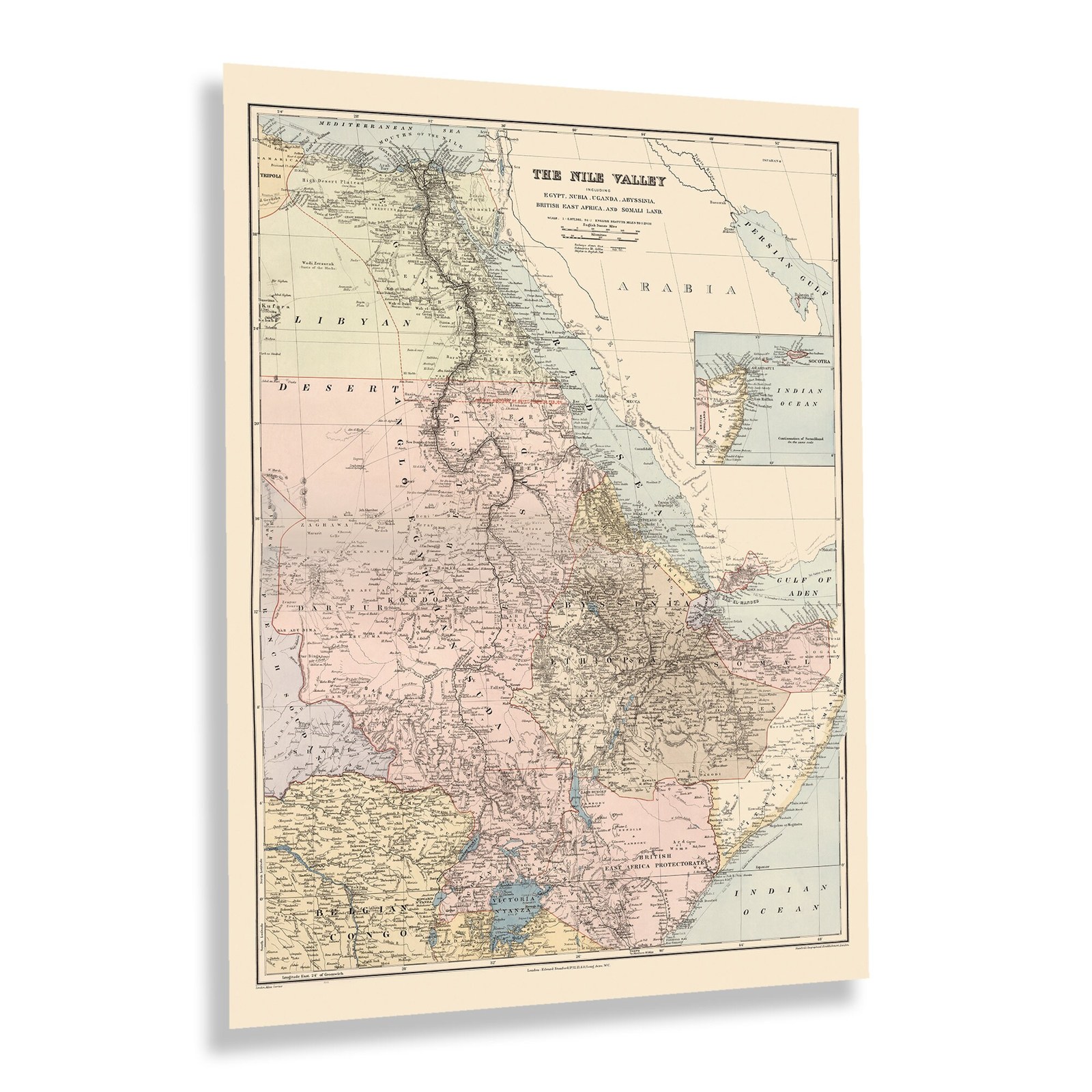 1910 The Nile Valley Egypt Nubia Uganda Abyssinia Map Print Wall Art Poster - $39.99 - $59.99