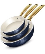 Gotham Steel 3-Piece Hammered Fry Pan Set, Cream/Navy/Gold, Nonstick Cer... - €75,98 EUR