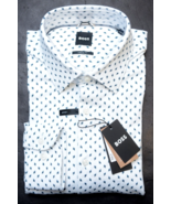 Hugo Boss Men&#39;s HAL Kent Casual Fit White Jersey Cotton Dress Shirt 41 16 - $97.47 CAD