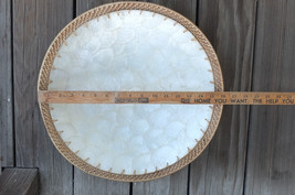 16&quot; Capiz Shell Mother Of Pearl &amp; Rattan Serving Tray Boho Decor - £31.89 GBP