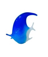 Art Glass Mouth Blown Anthropomorphic Cobalt Blue &amp; White Angel Fish Pap... - £54.43 GBP