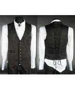 Brown Black Brocade Steampunk Vest Victorian Gothic Corset Lace Up Waist... - £51.95 GBP