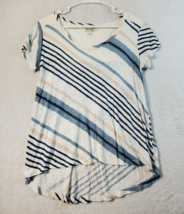Porridge Blouse Top Womens Size Small Multicolor Striped Short Sleeve Round Neck - £11.16 GBP