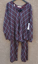 Simple Pleasures Pajama Set, School Girl Plaid Cotton Knit, Black, Red, Grey - £110.16 GBP