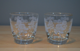 2 vintage Libbey rocks glasses embossed white flowers lacy 3 1/2&quot; tall t... - £7.83 GBP