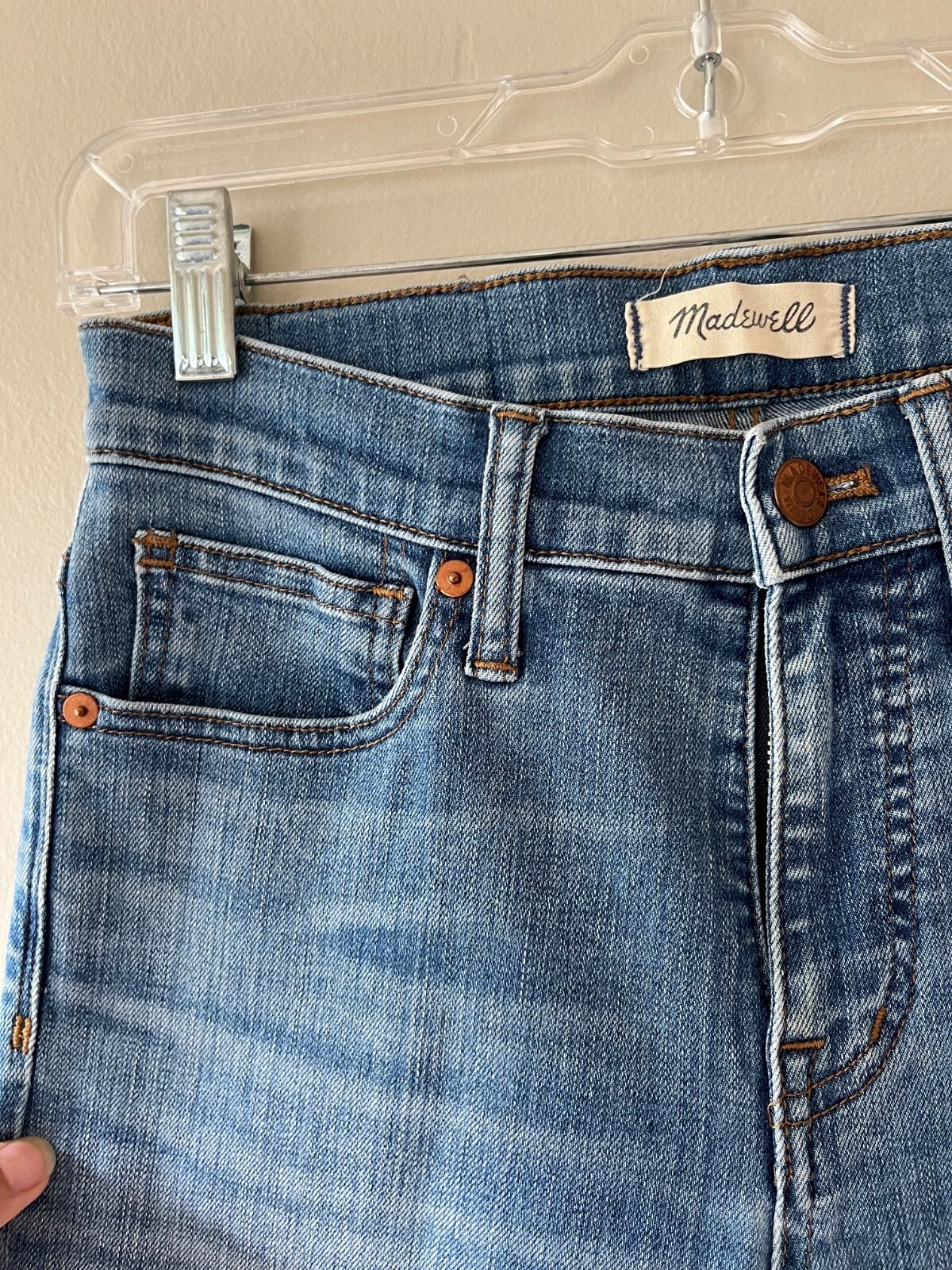 Madewell Sz 26 High Rise Skinny Jeans Distressed Medium Wash Raw Hem Stretch Item image 3