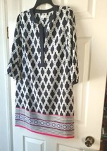 Crown &amp; Ivy Dress Blue/White/Pink 3/4 Sleeves Shirt Style Size 8 NWT $89 - £70.21 GBP