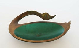 Vintage green enamel &amp; brass swan trinket dish made in Israel - $19.99