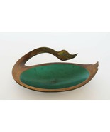 Vintage green enamel &amp; brass swan trinket dish made in Israel - $19.99