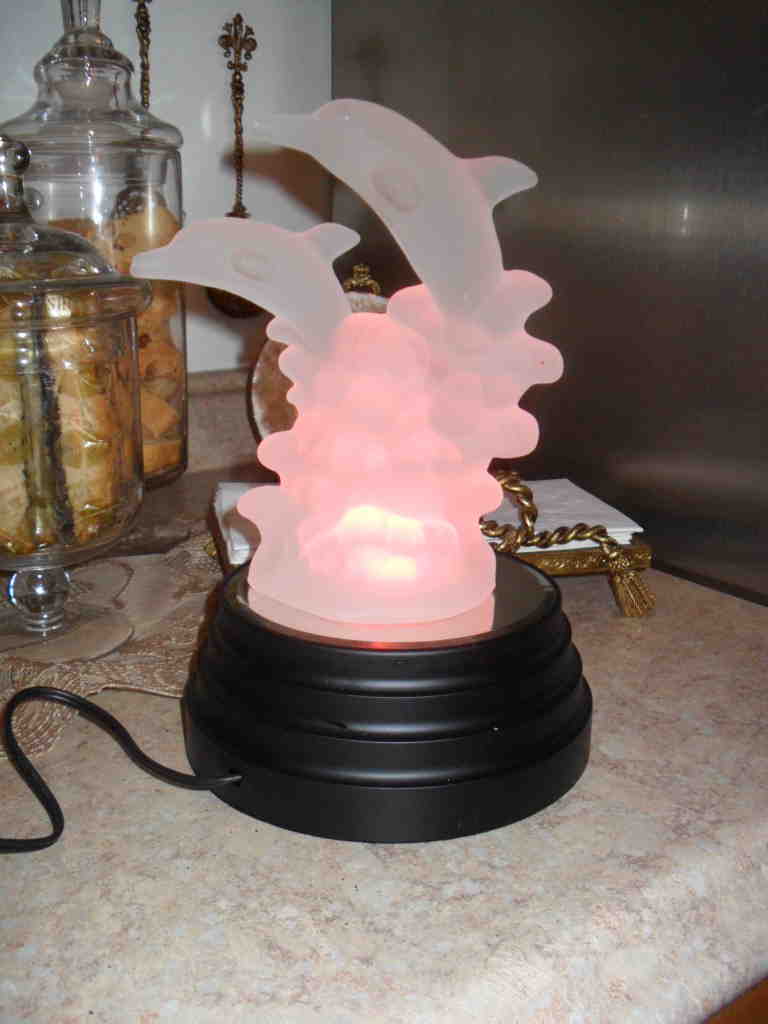 New Frosted Dolphins Statue Art Sculpture On Waves & Color Changing light Base - $20.77