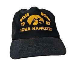 Iowa Hawkeyes Rose Bowl Hat Snap Back Trucker Black Mesh Back 1982 Vtg - £19.31 GBP
