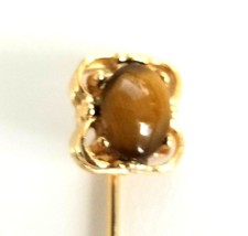 Vintage Amber Brown Color Stone Gold Tone Stick Pin Fashion Jewelry - £10.71 GBP