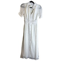 Cara Loren White Black Mini Polka Dot Puff Sleeve Ruffle Neck Midi Dress Size S - £45.31 GBP