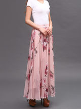 Pink Floral Long Chiffon Skirt Women Summer Plus Size Flower Chiffon Skirt image 11