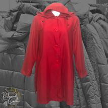Vintage Norm Thompson Womens Red Button Down Trench Coat Long Jacket Size M - £35.20 GBP