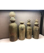 PRIMITIVE Set of FOUR Urns VASES Vessels WITH TOPPERS Sun and STARS - £391.07 GBP