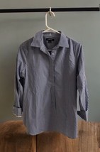 Lands&#39; End Shirt Women&#39;s Size 4 Blue White Check Cotton Pullover Button ... - $20.78