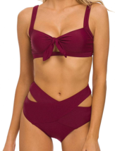 NEW Womens wine burgundy bikini swimsuit 2 pc set ladies sz L 12/4 padded cutout - $14.95