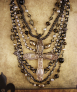 Vintage statement Gothic necklace - HUGE 3&quot; silver Religious cross Godde... - $375.00