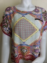 Papillon Boho Top Womens Large Aztec Ethnic Scarf Print Short Sleeve Rai... - $15.66