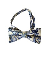 Vintage Adjustable Paisley Bow Tie Mens Floral Champagne Blue Formal Party - £9.40 GBP