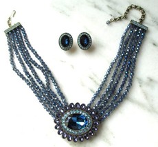 New $250 HEIDI DAUS &quot;Dazzling Delight&quot; Blue Crystal Necklace Earrings Set C0000 - £109.99 GBP