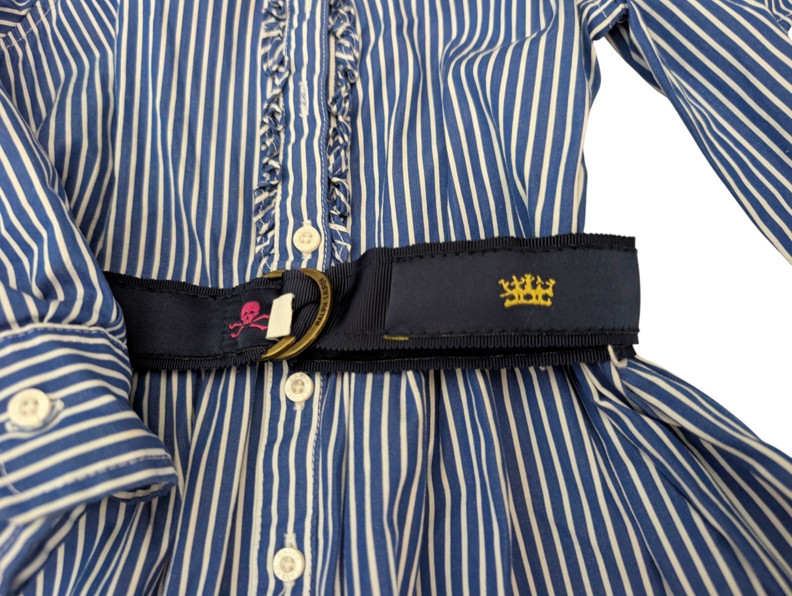 Girls 3T Ralph Lauren Blue Pinstripe ShirtDress With Belt Excellent Condition Item image 9