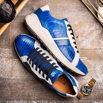 Lyon Genuine Ostrich Classic Calfskin Fashion Sneaker Blue / White image 12