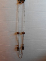 Paparazzi Necklace &amp; Earring Set (New) Big Brown &amp; Crystal Beads Silver #805 - £6.85 GBP