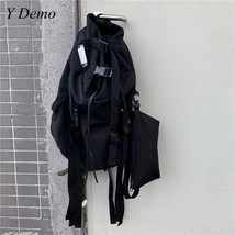 Techwear Alternative Black Backpack Unisex Harajuku Pocket Buckles Tour Bag  - £42.78 GBP