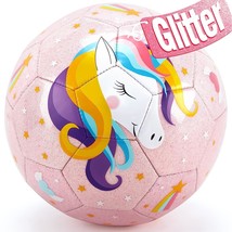 Size 3 Soccer Ball For Kids - Glitter Unicorns Gifts For Girls With Pump... - £24.89 GBP