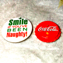 1960s Vintage pinback buttons~Smile if you&#39;ve been naughty!~Coca-Cola - $18.81
