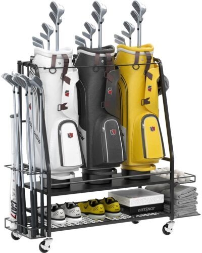 Staransun Golf Bag Storage Garage Organizer for 3 Golf Bags - Golf Bag S... - $611.96