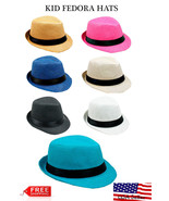 KID FEDORA HAT - STRAW KID UNISEX FEDORA PANAMA TRILBY HAT - £9.94 GBP