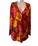 Isaac Mizrahi  Cardigan Sweater Size XL Floral Bold Flowers Garden Botan... - £24.02 GBP