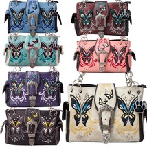 Vibrant Butterfly Western Purse Rhinestone Buckle Conceal Carry Handbag ... - £39.79 GBP+