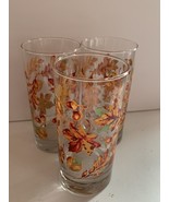 3-Crisa By Libbey Orange Green Leaves Nuts 16 OZ Highball Glasses Fall C... - $9.50