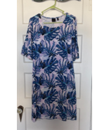 Rafaella Blue and White Leaf Patterned Dress Size L - $533.81 MXN