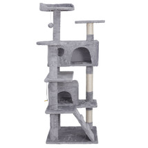 55&quot; Cat Tree Multi-Levels Condos Scratching Post Tower Play House, Light Gray - £68.72 GBP