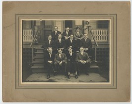 Antique c1900s 8X10 Mounted Photo Group of Handsome Men in Suits Outside House - £14.50 GBP