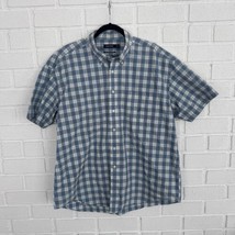 Nautica XXL Button Up Short Sleeve Shirt 80s Two Ply Cotton Blue Plaid - £13.09 GBP