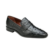 Belvedere Espada Ostrich Quill Penny Loafer Shoes Black - £457.04 GBP