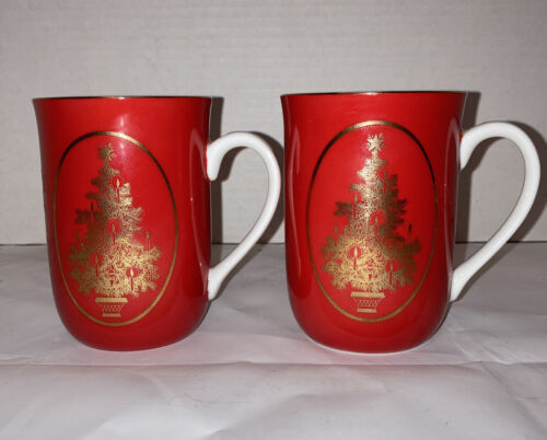 Vintage Otagiri Gibson Greeting Cards Christmas Red and Gold Mugs Set of 2 - $14.99