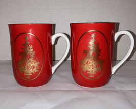 Vintage Otagiri Gibson Greeting Cards Christmas Red and Gold Mugs Set of 2 - £11.98 GBP