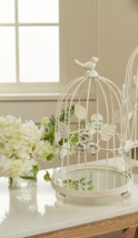 Metal Bird Cage with Vine Detail &amp; Mirrored Base by Valerie in Cream - £153.73 GBP